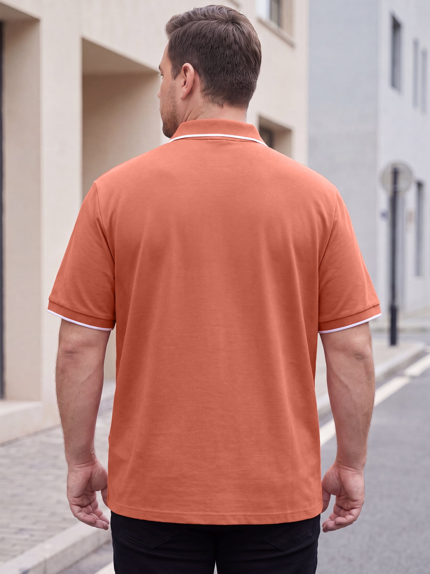 DARING DIVA Men's Big & Tall Shirts Casual Short Sleeve Color Block Polo Shirt 4XL Orange