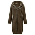 thumbnail image 2 of Fimkaul Women's Winter Coats Long Sleeve Casual Tops Fashion Solid Cardigan Hooded Mid Length Jackets Coat Coffee 3XL, 2 of 7
