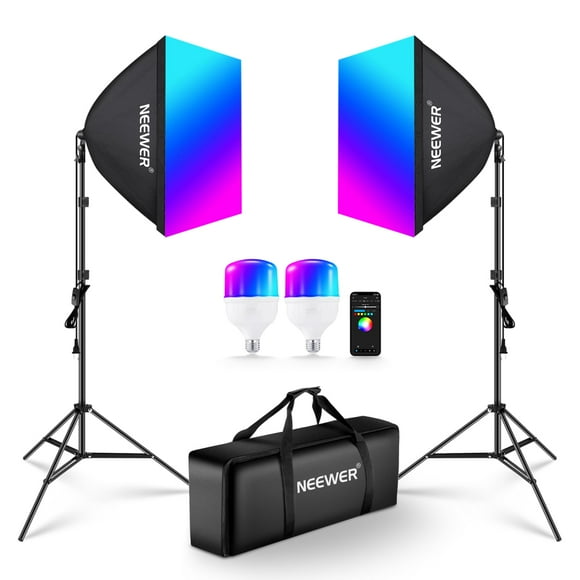 Kit de iluminación Softbox NEEWER RGB con control de aplicaciones, 2 LED de 26 W
