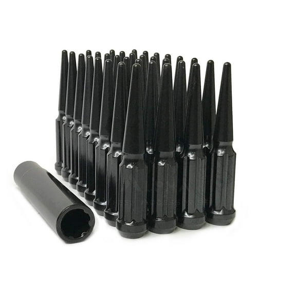 32 Black 14x2 Spline Spike Lug Nuts For 99-02 Ford F-250 F-350 Excursion 14x2.0
