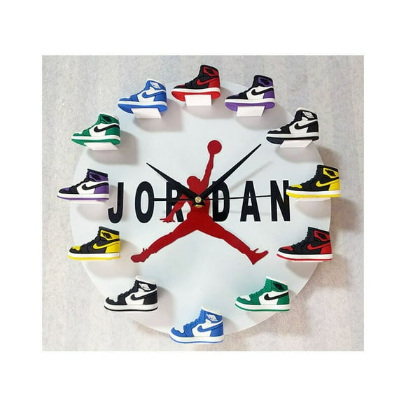 3D Shoe Model, AJ Clock, Silent, Battery Operated, Quartz Wall Clock, Round, Home, Modern, Classic, White, Jordan