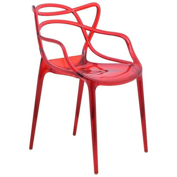 LeisureMod Twain Mid Century Modern Plastic Accent Dining Armchair with Elegant Wire Design, Stackable Plastic Chair for Indoor/Outdoor Use (Red)