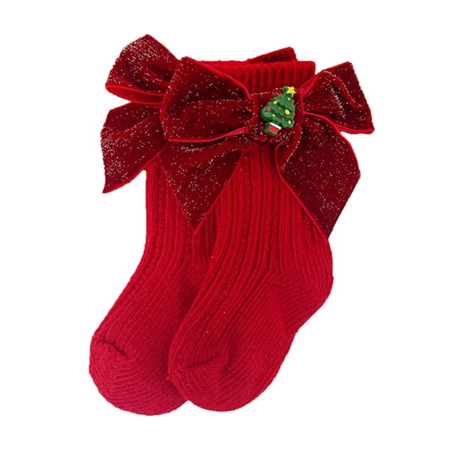 Zanarzt Chaussettes Duveteuses pour Garçons Chaussettes pour Enfants Chaussettes de Noël Dessin Animé Paillettes Nœud Tricot Laine Chaussettes Rouges, 3-5 Ans
