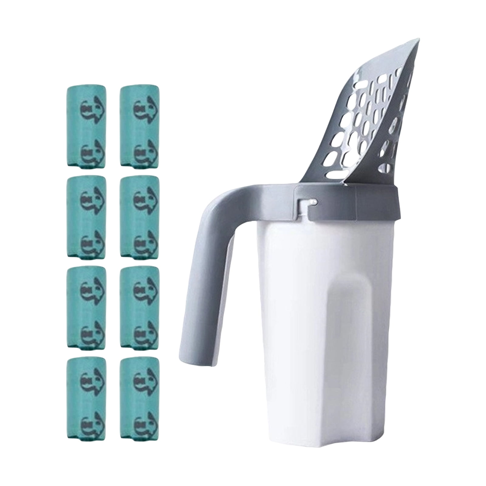 Litter Scoop with 8 Roll Waste Bag Set Cat Litter Box Cleaning Tool for Daily Waste Removal Disposal