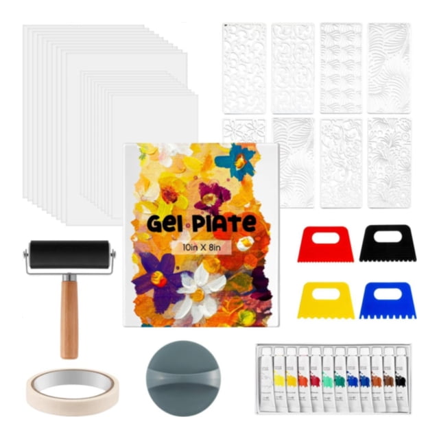 FashionCha Complete Gel Printing Plate Kit Paint and Tools Reusable Templates Printmaking Paper Printmaking Set for Card Making Crafts