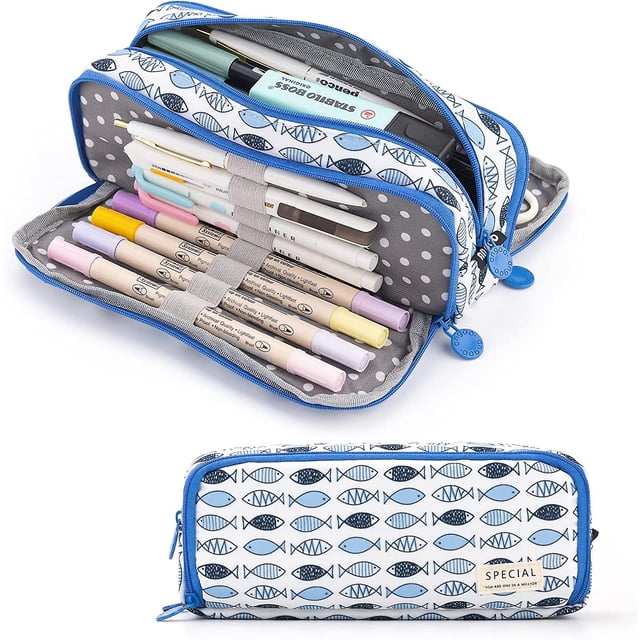 1 estuche grande para lápices de gran capacidad, 3 compartimentos, estuche de lona para lápices, estuche multifuncional de múltiples capas para adolescentes, niños, niñas y estudiantes escolares (s