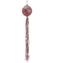 12" Pretty in Pink Glitter Christmas Ball Ornament with Tassels and Silver Beads