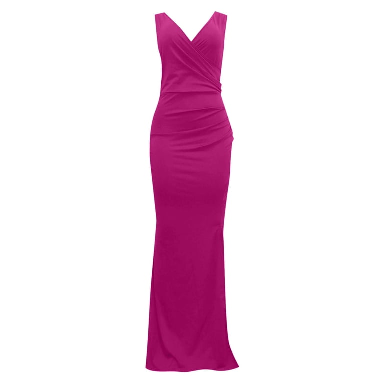 hot pink semi formal dresses for Women Ladies Elegant Sleeveless V Neck Split Evening Gown Long Dress Evening Dresses XXL 22W