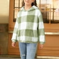 thumbnail image 4 of Girls Plaid Hoodies Sweatshirt Long Sleeve Hooded Pullover Fall Winter Fuzzy Fleece Sweatshirt Tops with Pocket, 4 of 5