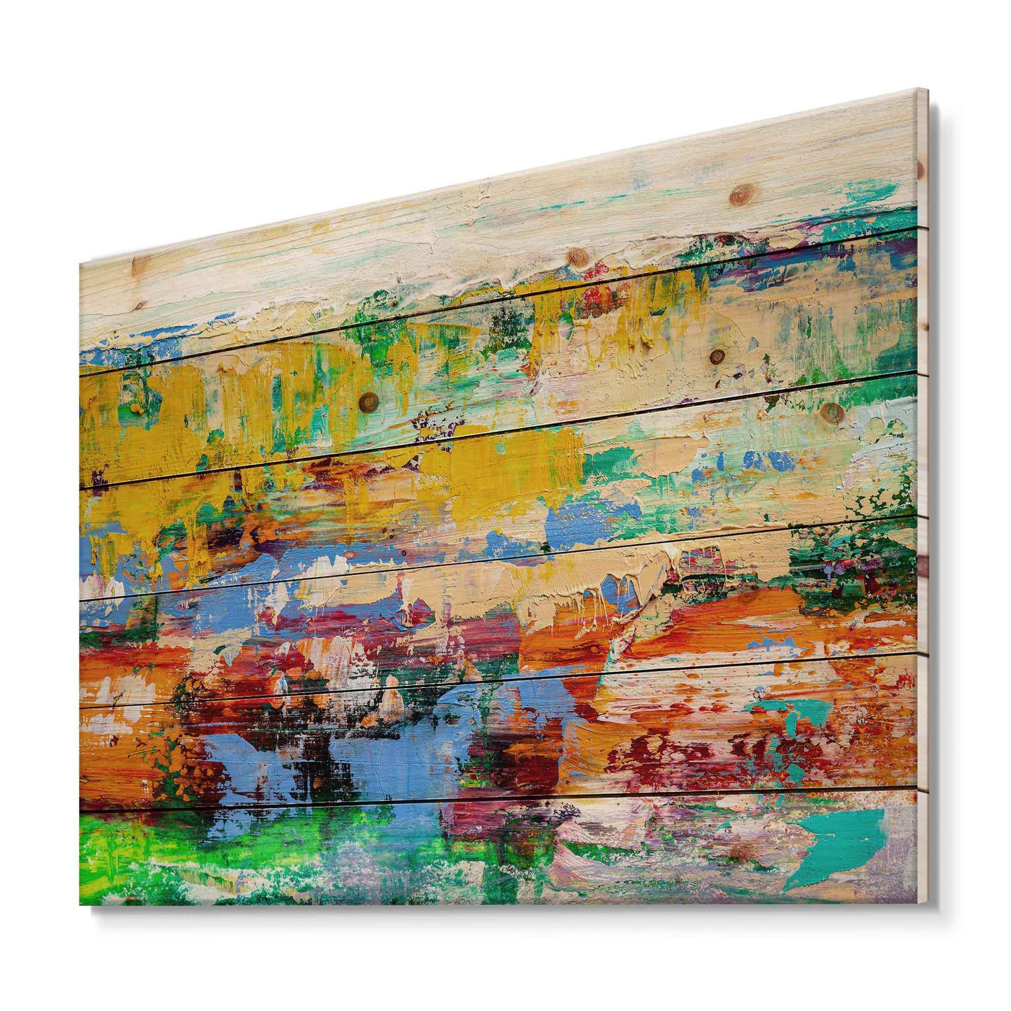 Designart 'Abstract Multicolored Bright Texture Art I' Modern Print on Natural Pine Wood