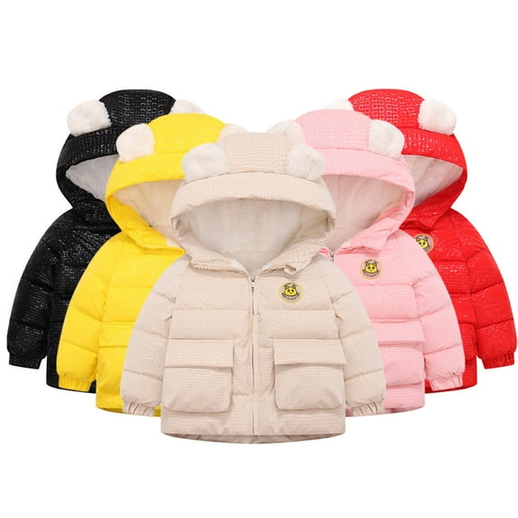 CSChome Baby Kids Boys Girls Winter Warm Jacket Ears Hooded Puffer Cotton Coats Toddler Fleece Lined Cotton Outerwear Tops for 1-8 Years Old