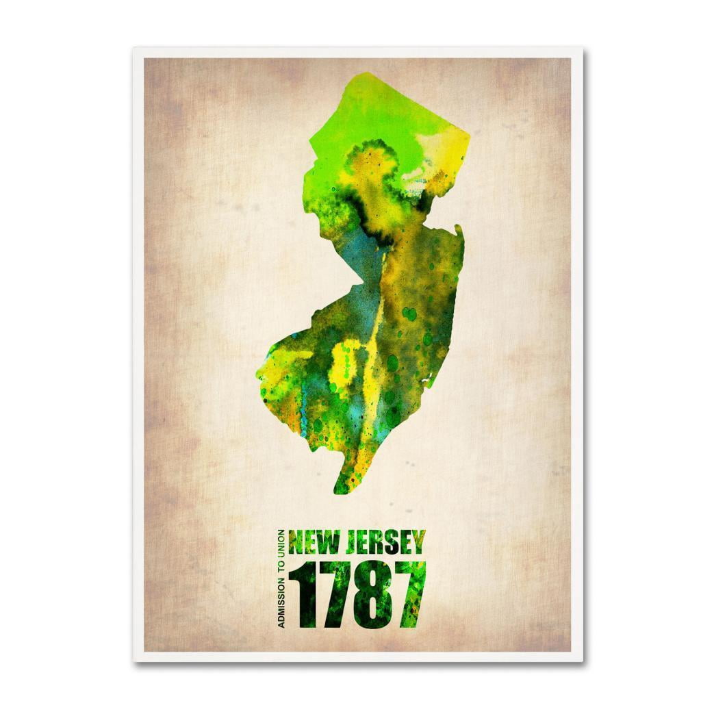 Trademark Fine Art "New Jersey Watercolor Map" Canvas Art by Naxart