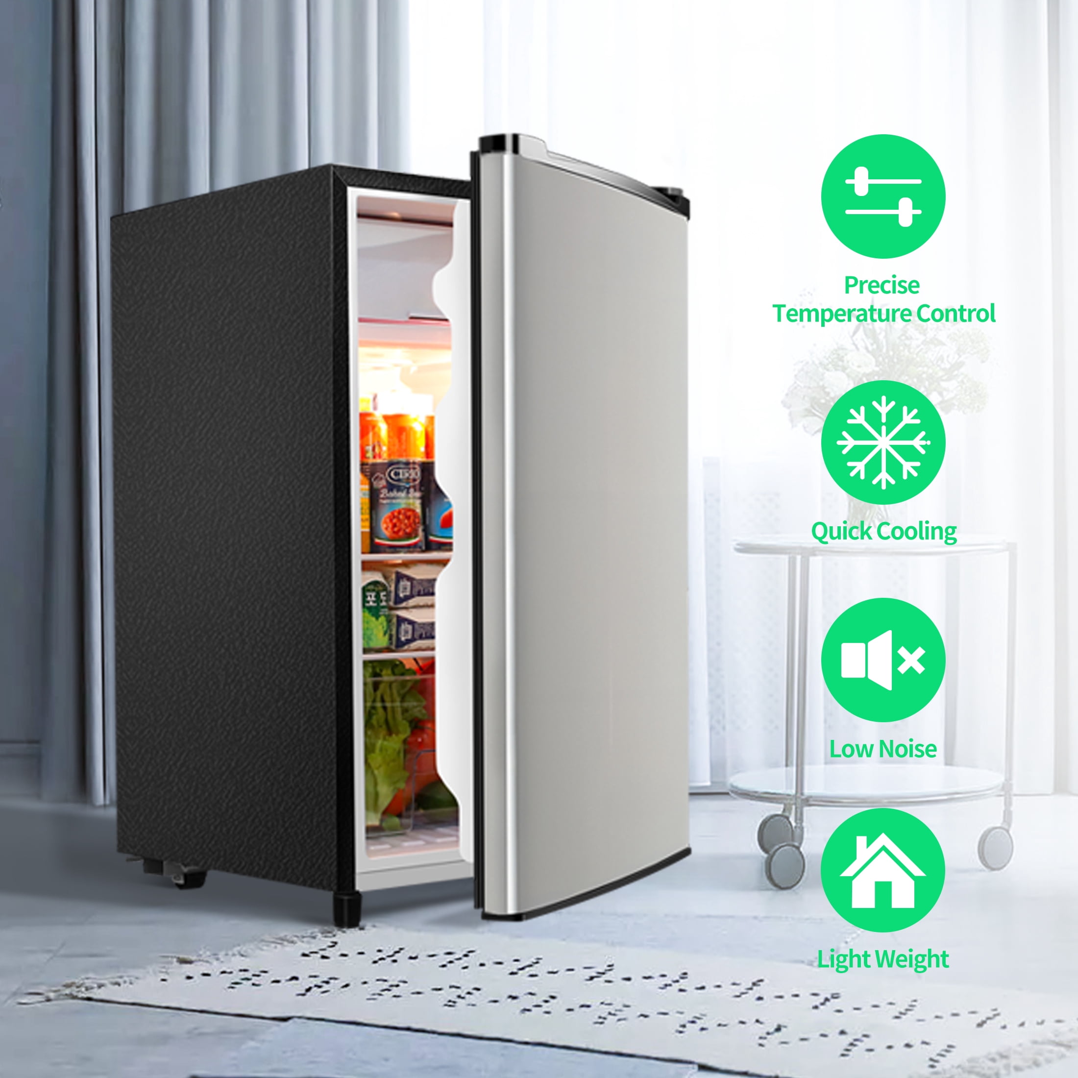 CALLIEVER 3.2 Cu ft One Door Mini Fridge,Silvery,New