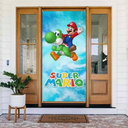 Game Super Mario Door Cover Decorated Banner Tapestry Home Decoration Holiday Party Supplies Door Banner Porch Sign Banner 72.8 x 35.4 Inch