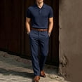 thumbnail image 2 of hotojiny Men's Suits 2 Piece Set Casual Regular Fit Short-Sleeve Shirt and Pants Set for Office Business Wedding(Dark Blue,X-Large), 2 of 5