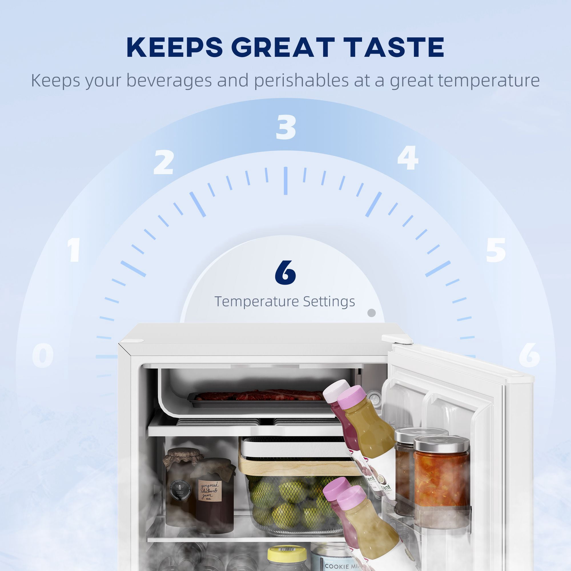 2.5 Cu.Ft Mini Fridge, Single Door Compact Refrigerator with Freezer, Adjustable Thermostat, Reversible Door, White