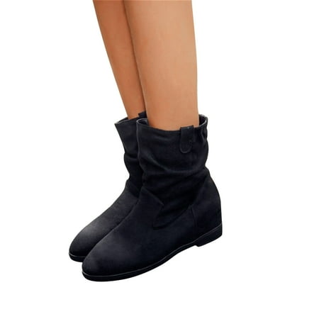 

Mepaouo Womens Ankle Low Wedge Boots Suede Work Walking Riding Booties Winter Warm Outdoor Shoes