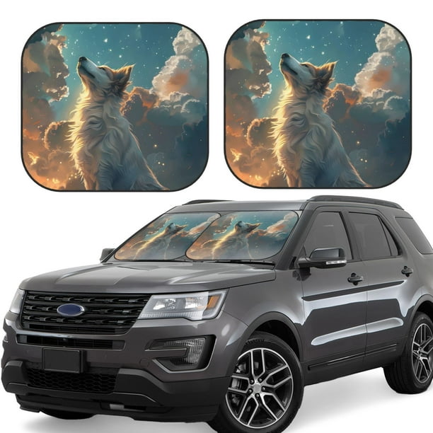 Fotbe Starry Sky Cloud Wolf Juego de 2 Piezas de Parasoles para Parabrisas | Bloqueador Solar para Auto | Accesorios Plegables para Protección Solar Interior-Small