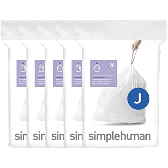 Code J 100 Count, Dispenser Pack Custom Fit Liners, Drawstring Trash Bags, 30-45 Liter / 8-12 Gallon, White