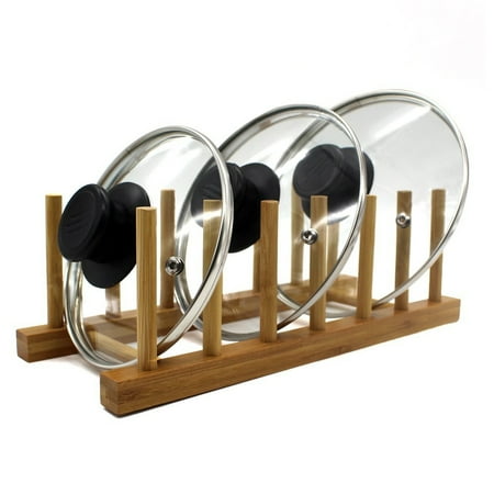 Pot Lid Organizers - Home Basics 6 Slot Bamboo Dish, Pan, Lid Storage Organizer Rack