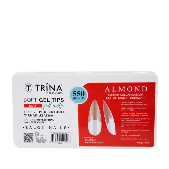 Trina Faux Ongles en Gel Mat Doux Amande 550 Pcs TRNNAIL0024