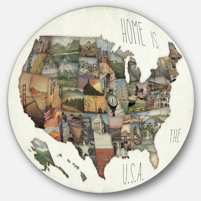Designart 'carte des Monuments de l'État' Art Mural Rond Traditionnel en Métal