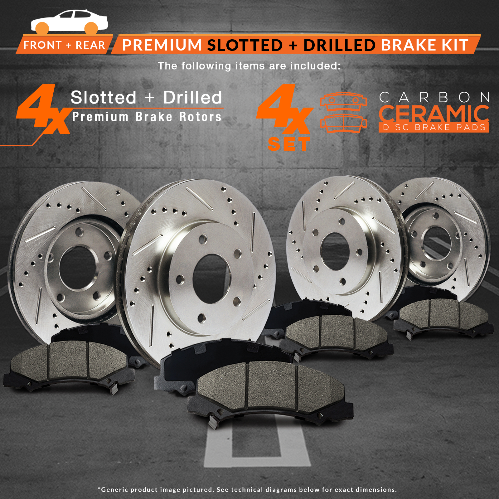 KT015233-1 Max Brakes Front /& Rear Premium XDS Rotors and Ceramic Pads Brake Kit