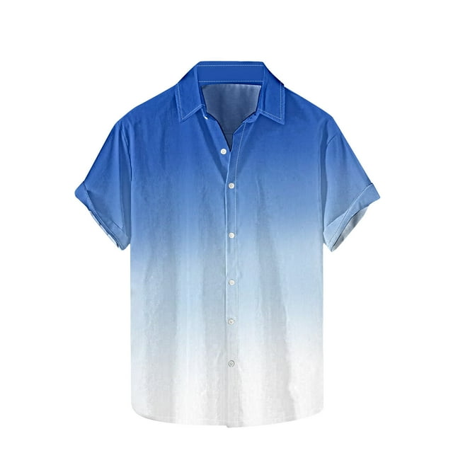 Plebaso Button down Shirts for Men Short Sleeve Summer Beach Shirts Fashion Gradient Color Mens Shirts