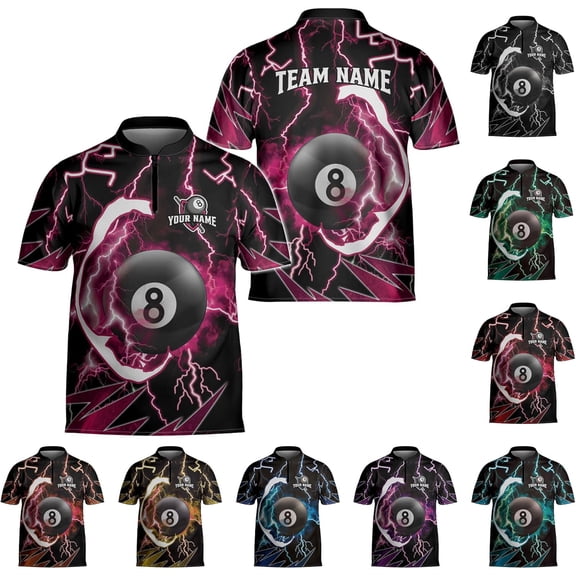 Personalized Billiard Jersey 3D Billiard Shirts for Men Billiard Bowling Jersey Billiards 9 Ball Pool Shirts for Men (Pink, S)