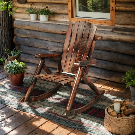 Yardi Yarda Outdoor Adirondack Rocking Chair for Adults, Rocking Chair, Solid Wood Porch Rocker, Brown