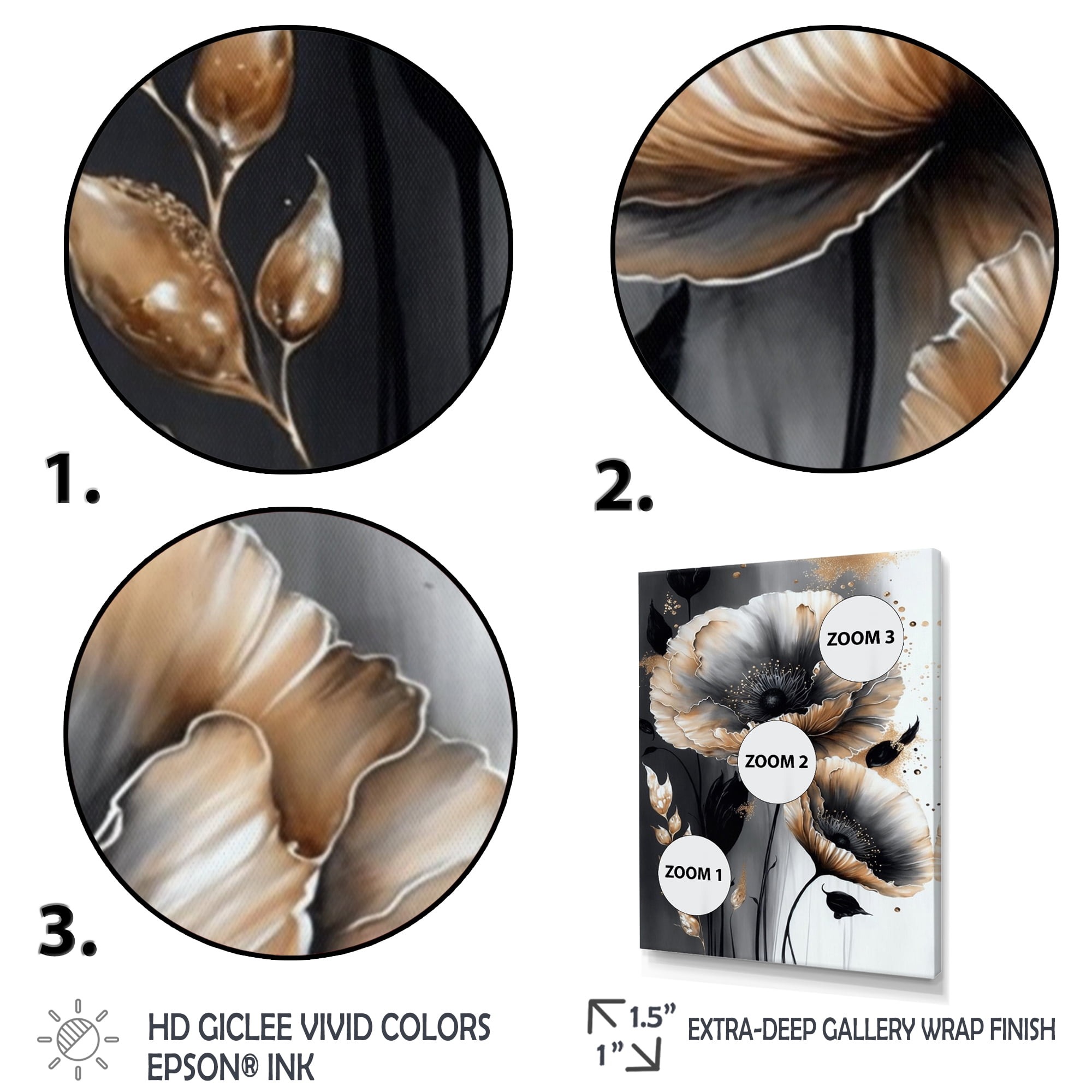 Designart Grey Gold Flower Bouquet VI Canvas Wall Art