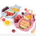 thumbnail image 3 of Juego de cubiertos de silicona suave para bebé, juego de seguridad con ventosa, tazón, taza, babero, cuchara, tenedor, cubiertos antideslizantes, bandeja de alimentación para niños, sin BPA, 2022, 3 of 4