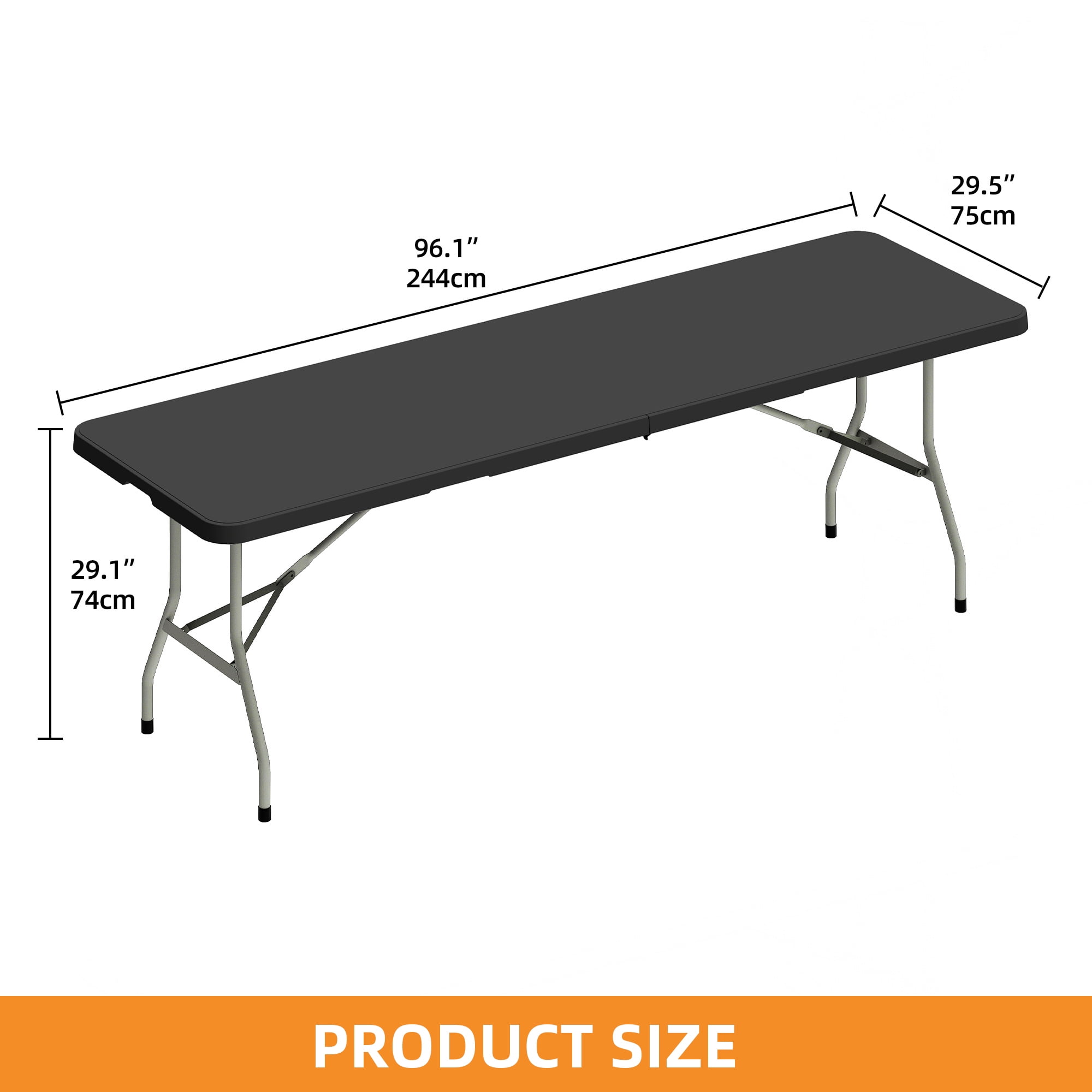 Uforic 8ft Outdoor Folding Picnic Table, HDPP Resin Top with Gray Powder-Coated Steel Legs, Black