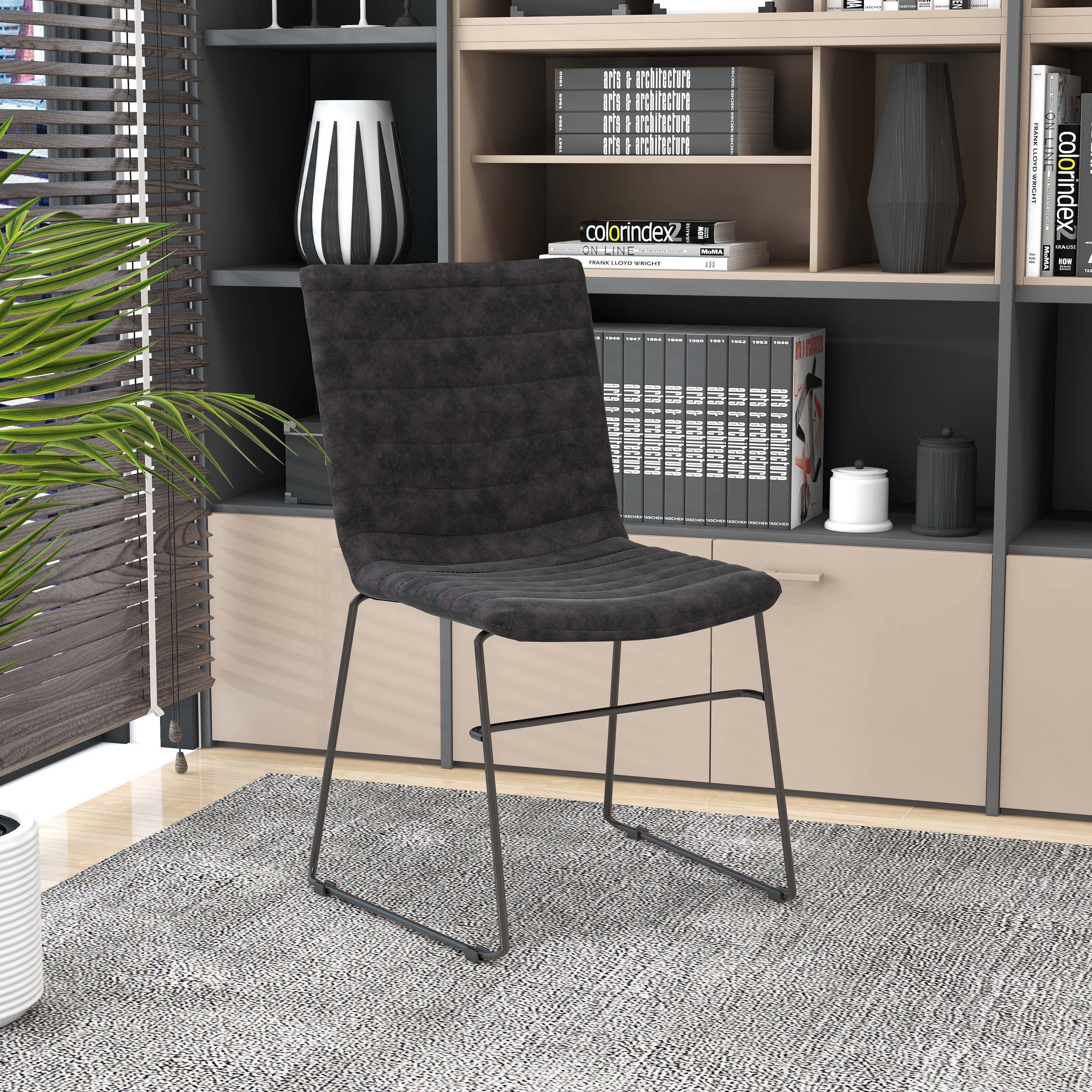 LeisureMod Ergonomic Office Chair Upholstered Leather Guest Side Chair Padded Seat and Back Desk Chair with Powder-Coated Stainless Steel Base Zylar Collection in Charcoal