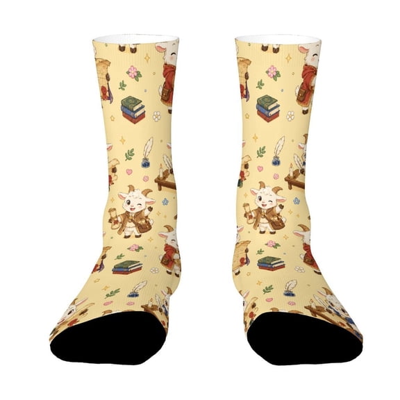 FabriLora Aged Parchment Goat Pattern Funny Novelty Crew Socks for Women Men Sports