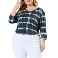 thumbnail image 6 of Agnes Orinda Women's Plus Size Tops Tie Dye Stripes V Neck 3/4 Sleeves Tunic Casual Blouses 4X Grey, 6 of 8