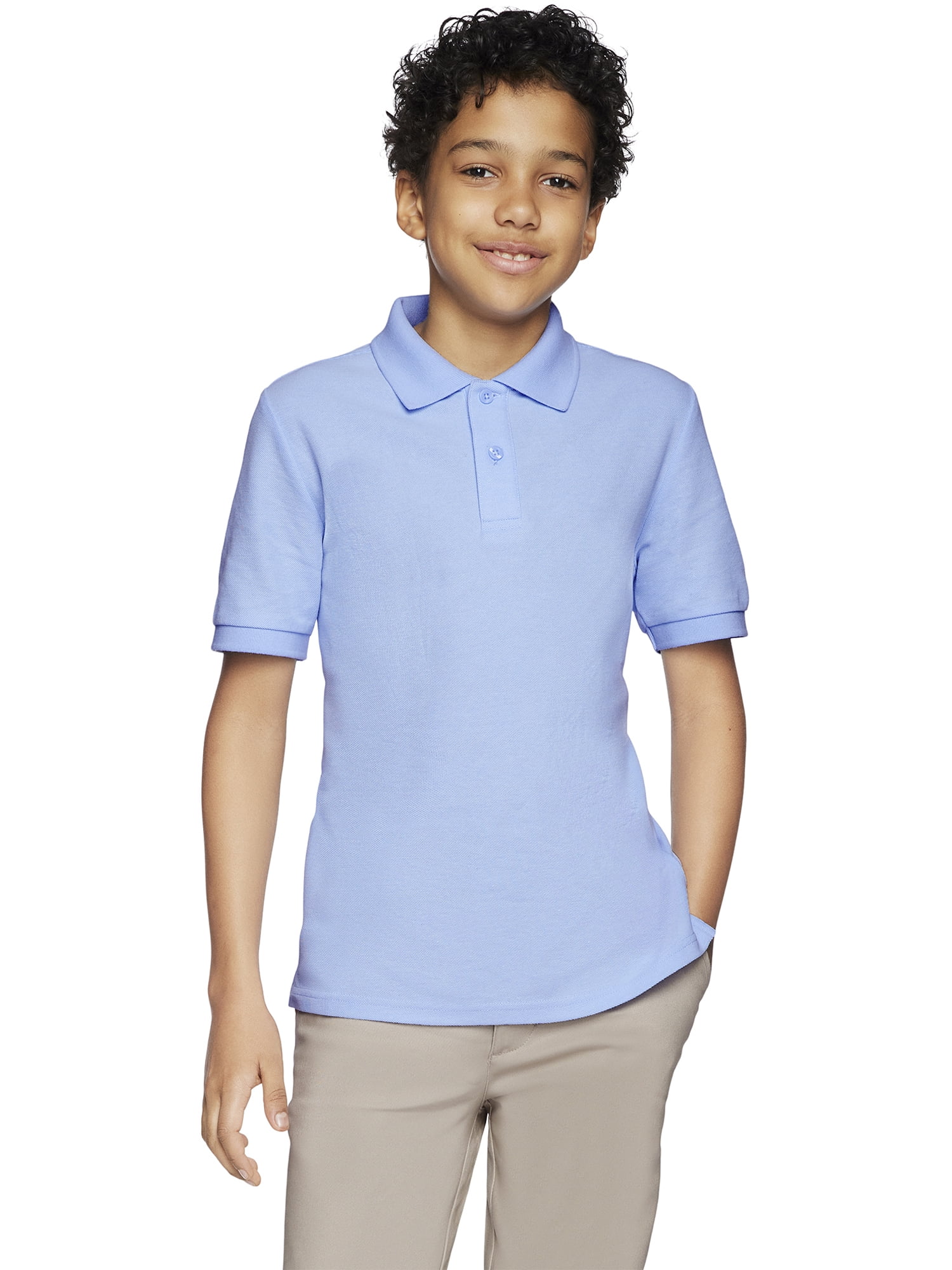 Wonder Nation Boys School Uniform Pique Polo Shirts with Short Sleeves, 2-Pack, Sizes 4-18 & Husky