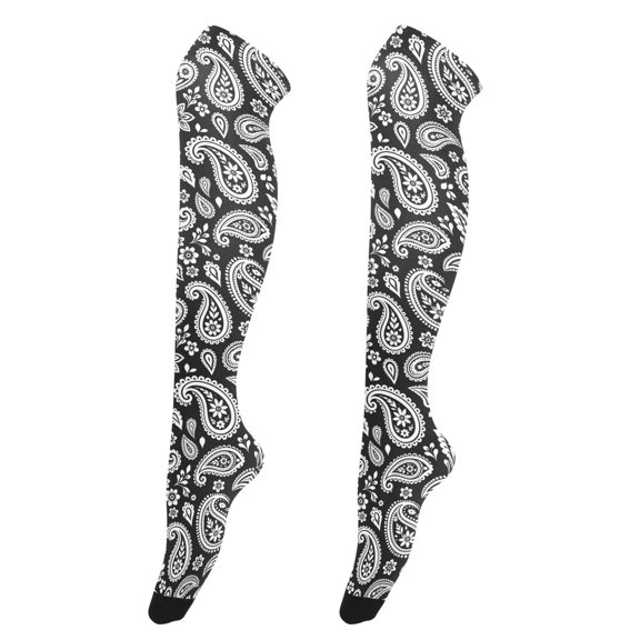 Paisley White High Thigh Socks Over Knee Thin Tights Long Stocking for Women Leg Warmer