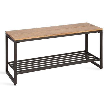 Kate and Laurel Samuels Wood Bench, Rustic Brown/Black 42x14x20