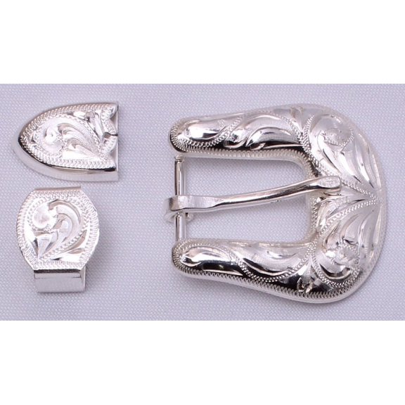 Buckle, Loop & Tip Set Die Cast in Sterling Silver Plate - For 3/4" Wide Belting (z1893-1)