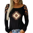thumbnail image 1 of Tops con hombros descubiertos para mujer, blusa estampada retro con cuello redondo, camisa tipo túnica de manga larga, camisetas informales sueltas Fridja  hkj1804, 1 of 7
