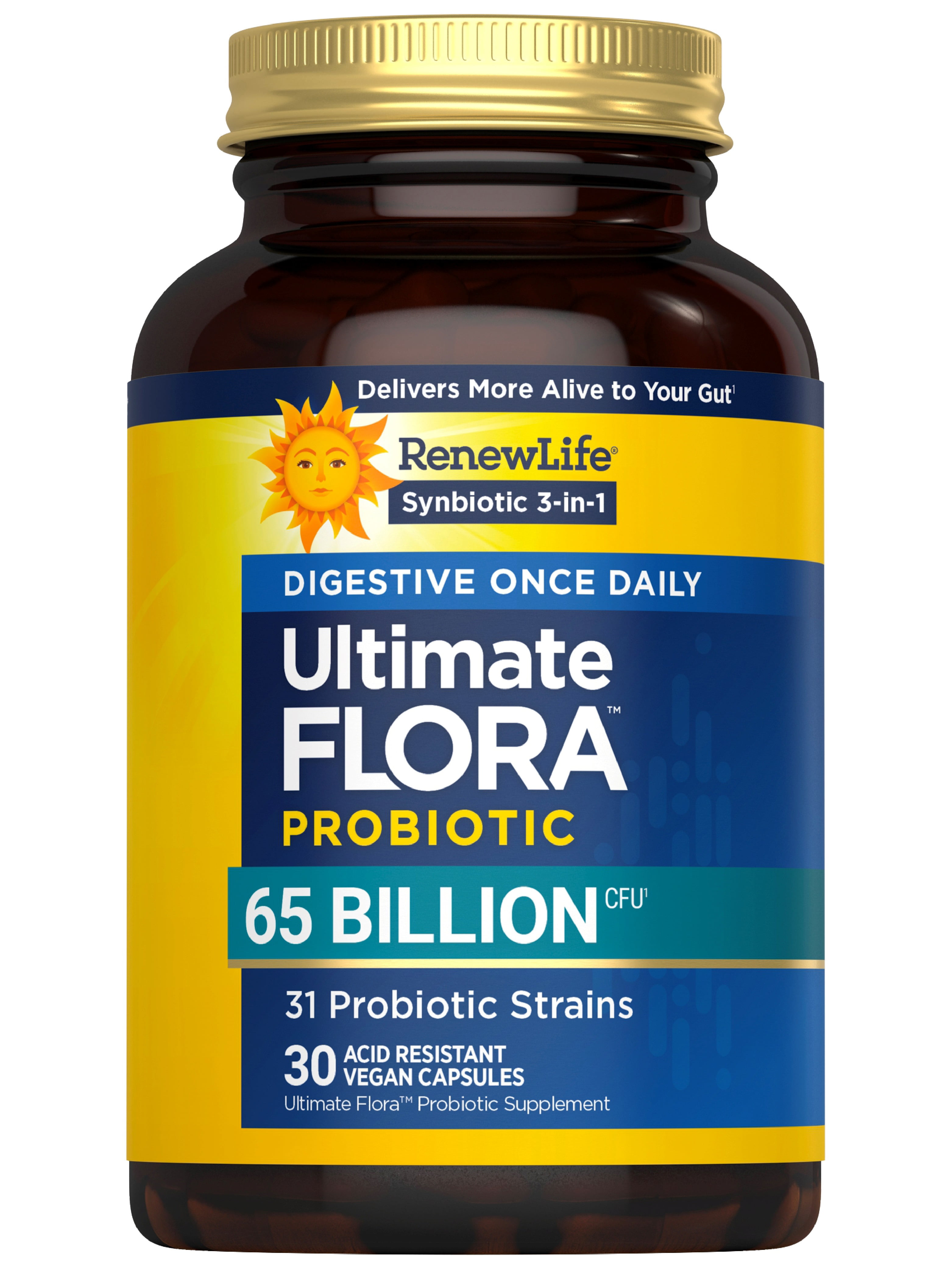 Digestive Ultimate Flora Probiotics | 65 Billion CFU | 30 Delayed Release Vegan Capsules | by Renew Life