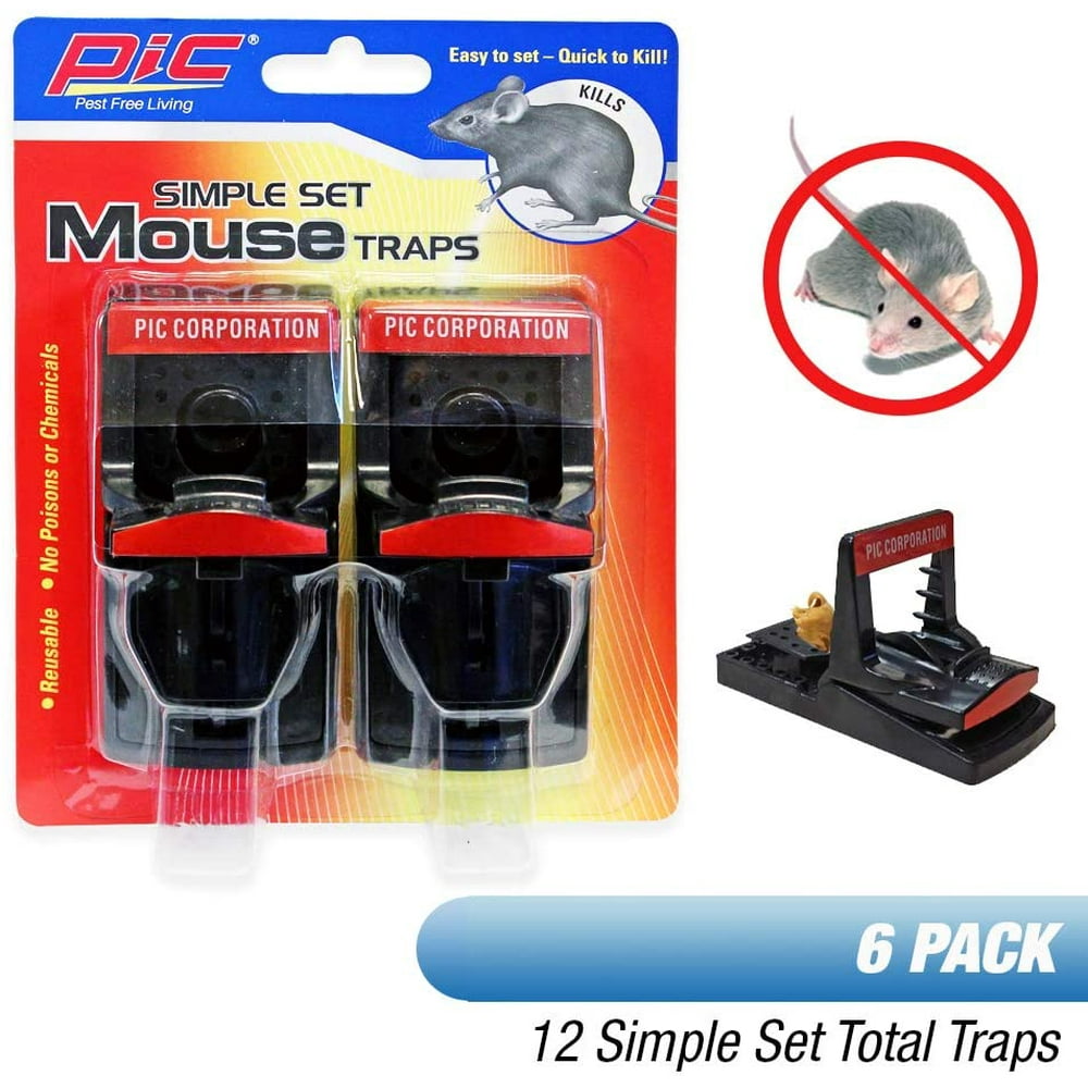 PIC Simple Set Plastic Mouse Traps, 2 Count, 6 Pack 12 Total Traps