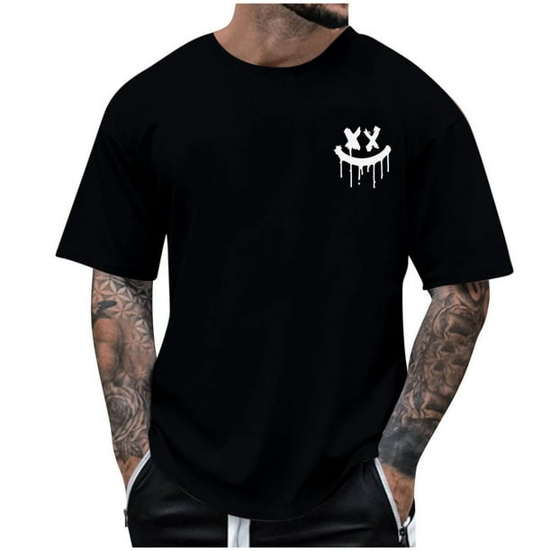Camisetas de Cuello de la Tripulación de los Hombres de Poliéster Impreso en Seco Rápido, Cuello Redondo de Corte 3D para Gimnasio, Carrera, Ciclismo Y Ocasional