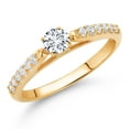thumbnail image 2 of Gem Stone King 10K Yellow Gold White Lab Grown Diamond Engagement Ring for Women (0.35 Cttw, Gemstone April Birthstone, Round 3.5MM, Size 6), 2 of 4