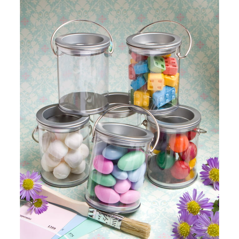12 Pack Clear Candy Tins For Party Favors,Cylinder Paint Bucket Containers  with Lids Handle for Candy Cookies DIY Party Decor