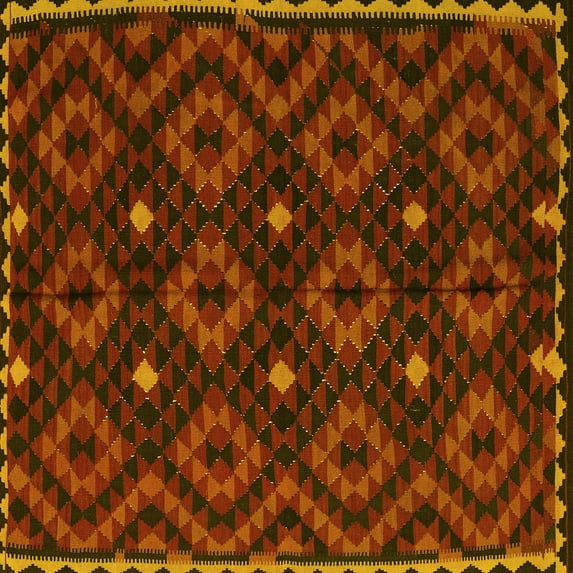 Ahgly Company Machine Washable Indoor Square Oriental Yellow Traditional Area Rugs, 7' Square