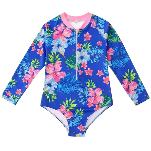 Traje de baño de una pieza de manga larga para niñas de Europa y Estados Unidos, traje de baño para niñas grandes con protección solar, traje de baño para playa para niños