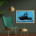 thumbnail image 2 of Nautical Blue Wall Art with Frame, Fishing Boat on Wavy Sea with Grunge Sky, Printed Fabric Poster for Bathroom Living Room, 35" x 23", Sky Blue Grey, by Ambesonne, 2 of 2