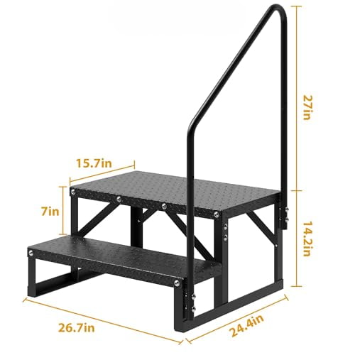 2 Step RV Stairs, RV Steps with Handrail & Anti-Slip Panel - 660lb Capacity Portable Alloy Steel Ladder for Easy Access to RVs, Hot Tubs, and Travel Trailers